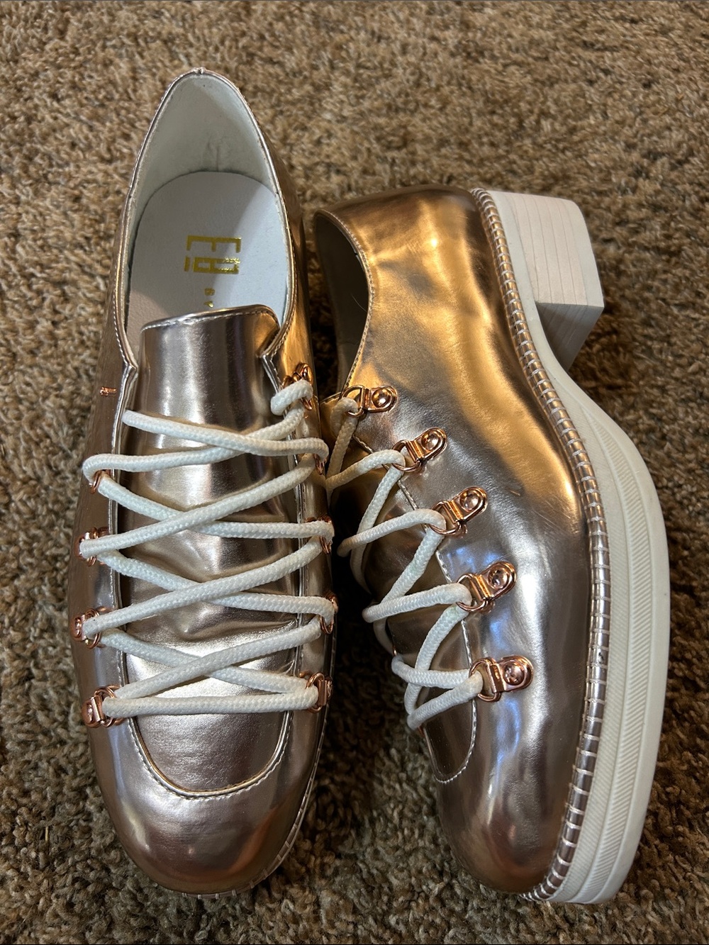 E8 by Miista Metallic Rose Gold Lace-Up Women's Platform Oxfords